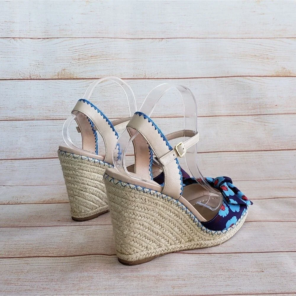 Kate Spade Espadrille Wedge Ankle Strap Sandals with Floral Print Bows